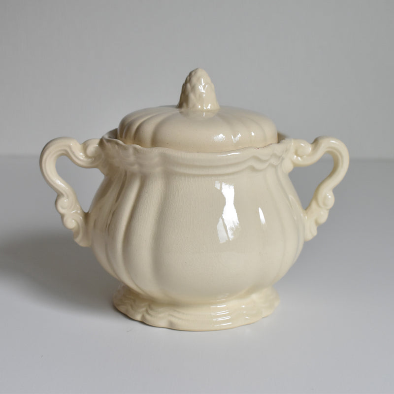 Vintage Sugar Pot Digoin & Sarreguemines Ivoire Floral Rim