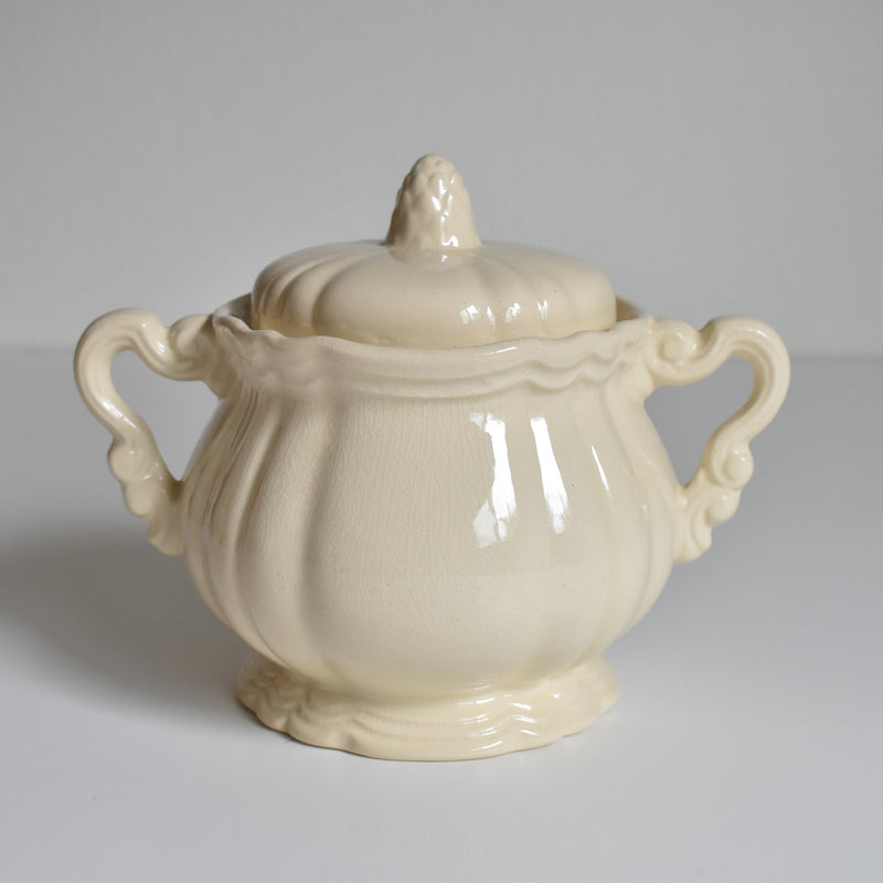Vintage Sugar Pot Digoin & Sarreguemines Ivoire Floral Rim