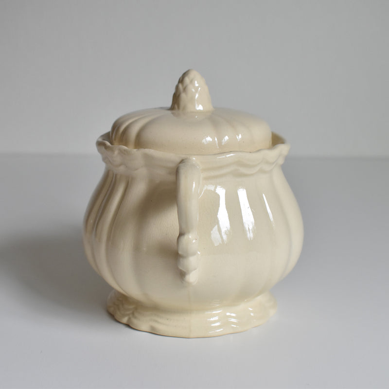 Vintage Sugar Pot Digoin & Sarreguemines Ivoire Floral Rim