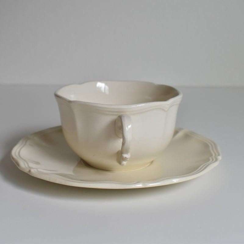 Vintage Chocolate Cup & Saucer Digoin & Sarreguemines Ivoire Petal Rim A