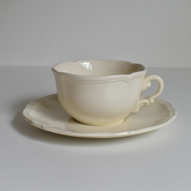 Vintage Chocolate Cup & Saucer Digoin & Sarreguemines Ivoire Petal Rim B