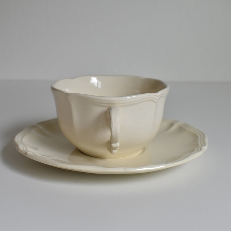 Vintage Chocolate Cup & Saucer Digoin & Sarreguemines Ivoire Petal Rim B