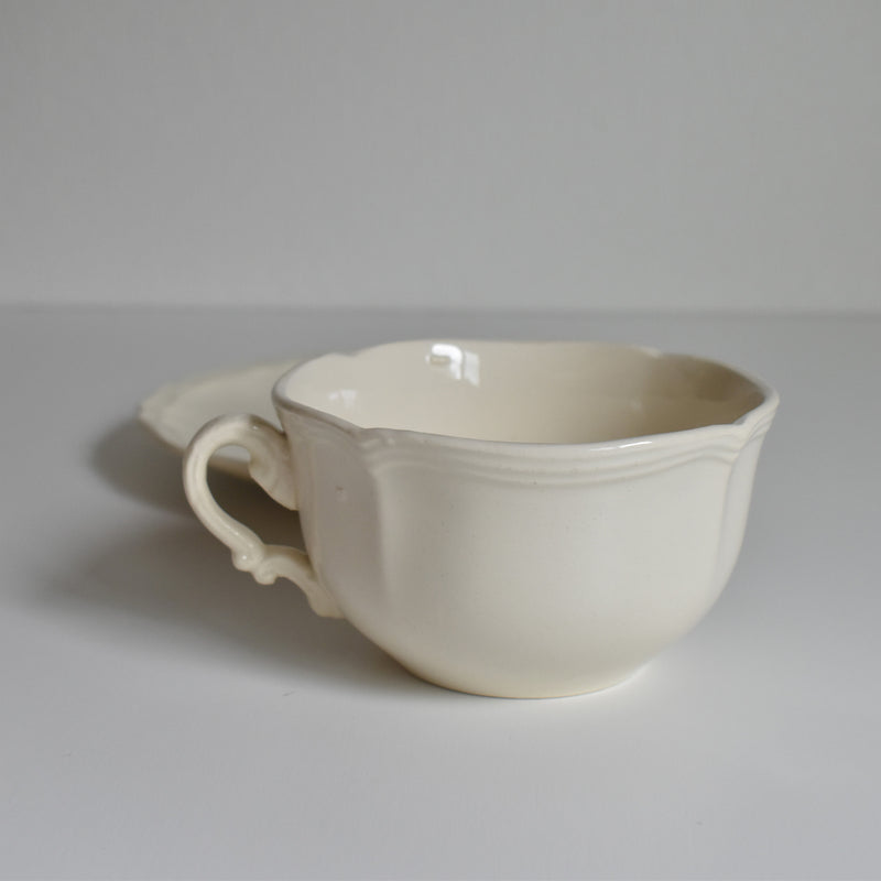 Vintage Chocolate Cup & Saucer Digoin & Sarreguemines Ivoire Petal Rim B