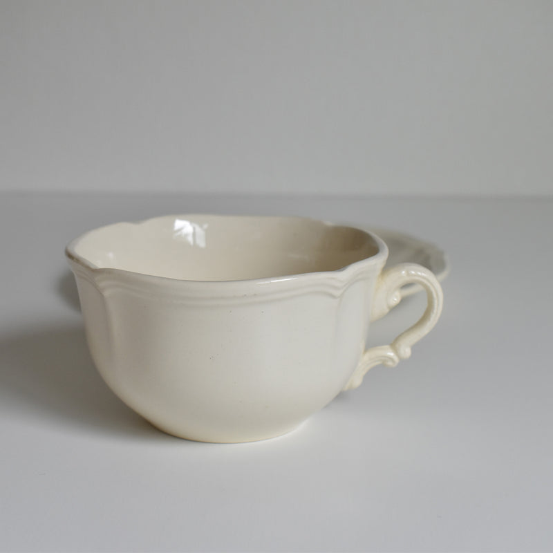 Vintage Chocolate Cup & Saucer Digoin & Sarreguemines Ivoire Petal Rim B
