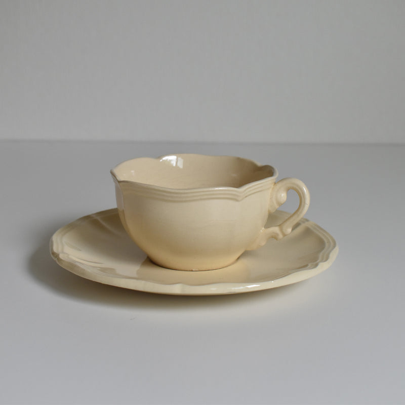 Vintage Cup & Saucer: Digoin & Sarreguemines, Ivoire, Flower Rim