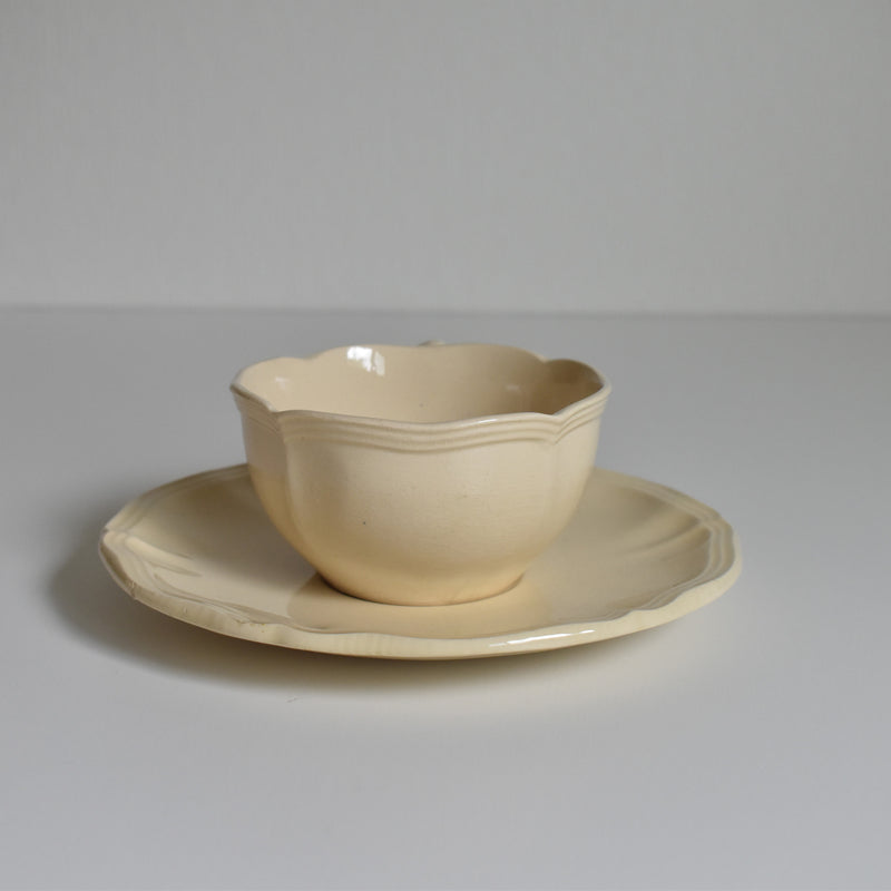 Vintage Cup & Saucer: Digoin & Sarreguemines, Ivoire, Flower Rim