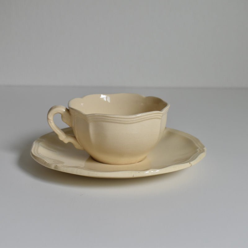 Vintage Cup & Saucer: Digoin & Sarreguemines, Ivoire, Flower Rim