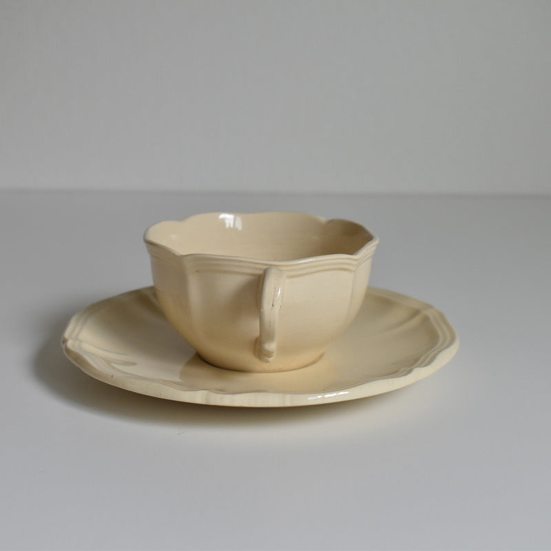 Vintage Cup & Saucer: Digoin & Sarreguemines, Ivoire, Flower Rim