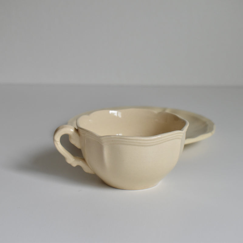 Vintage Cup & Saucer: Digoin & Sarreguemines, Ivoire, Flower Rim