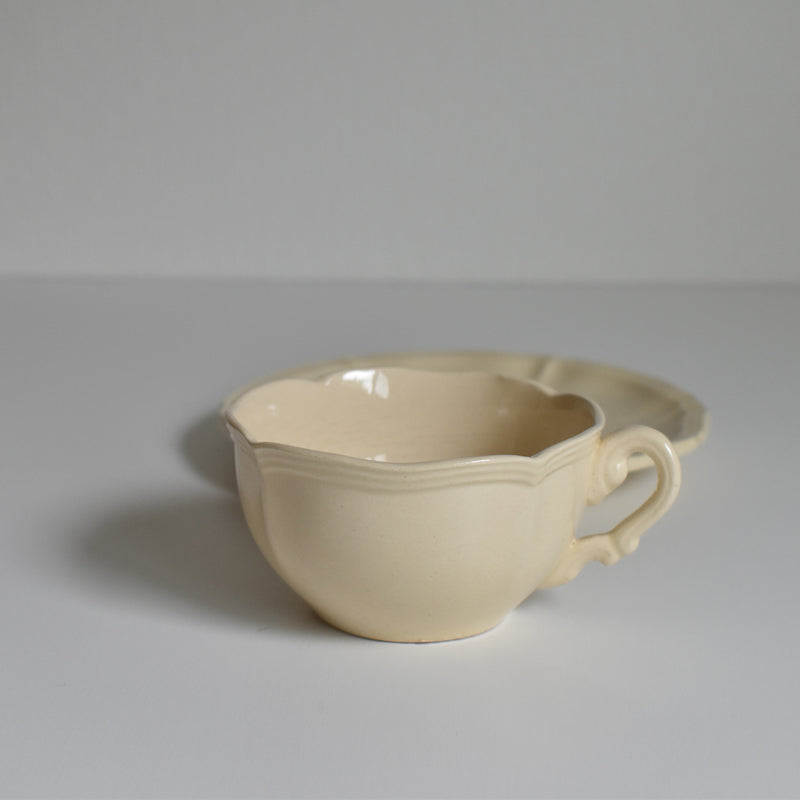 Vintage Cup & Saucer: Digoin & Sarreguemines, Ivoire, Flower Rim