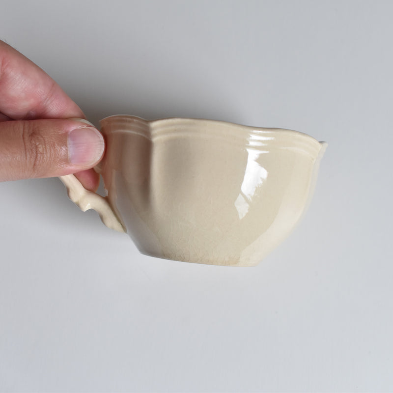 Vintage Cup & Saucer: Digoin & Sarreguemines, Ivoire, Flower Rim