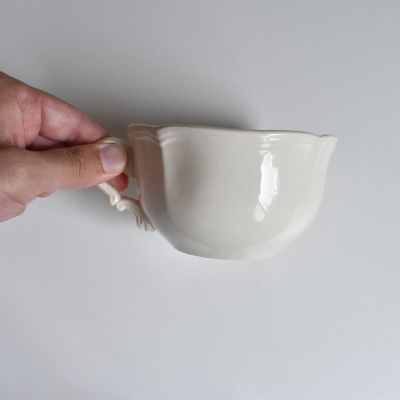 Vintage Chocolate Cup & Saucer Digoin & Sarreguemines Ivoire Petal Rim A