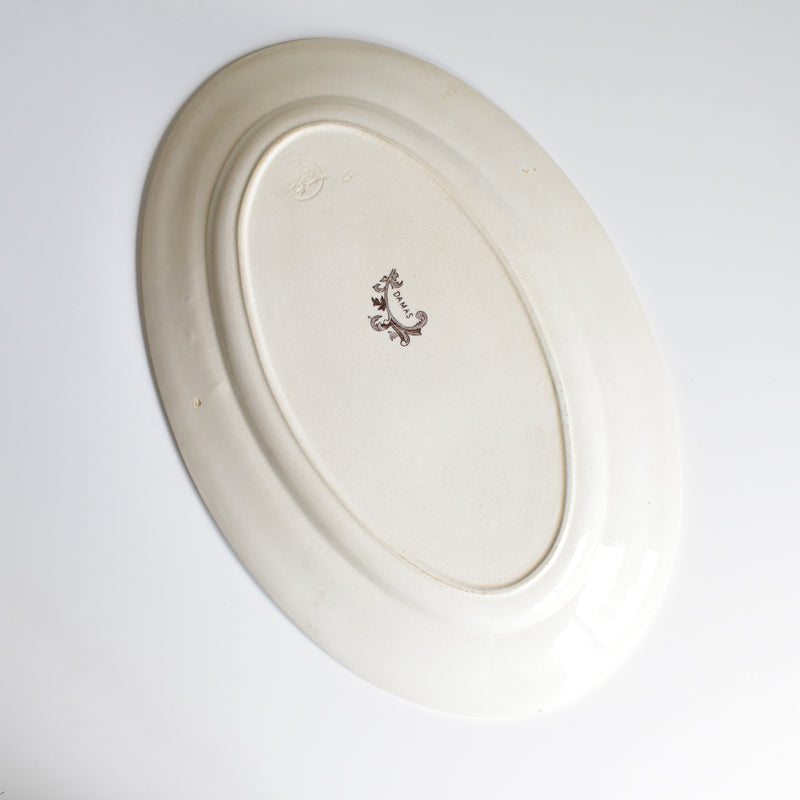 Antique Oval Platter Pecsonne Damas