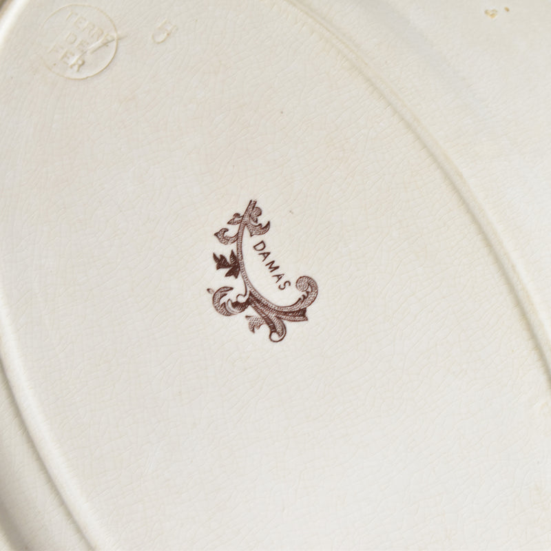 Antique Oval Platter Pecsonne Damas