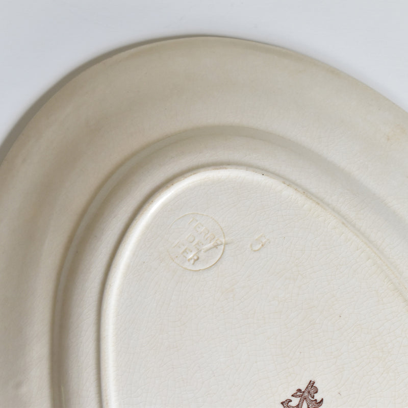 Antique Oval Platter Pecsonne Damas