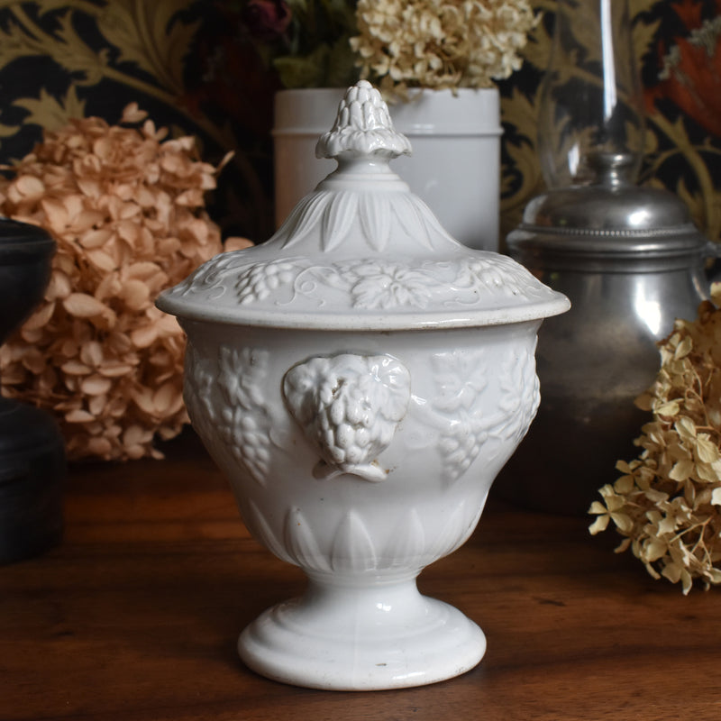 Antique Sugar Pot, Creil et Montereau, White