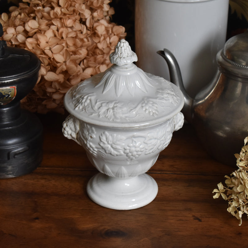 Antique Sugar Pot, Creil et Montereau, White