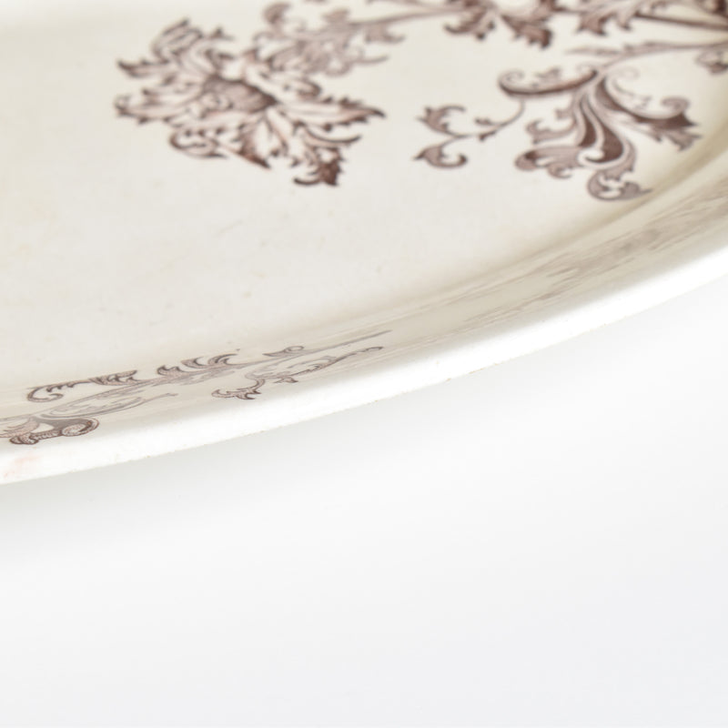 Antique Oval Platter Pecsonne Damas
