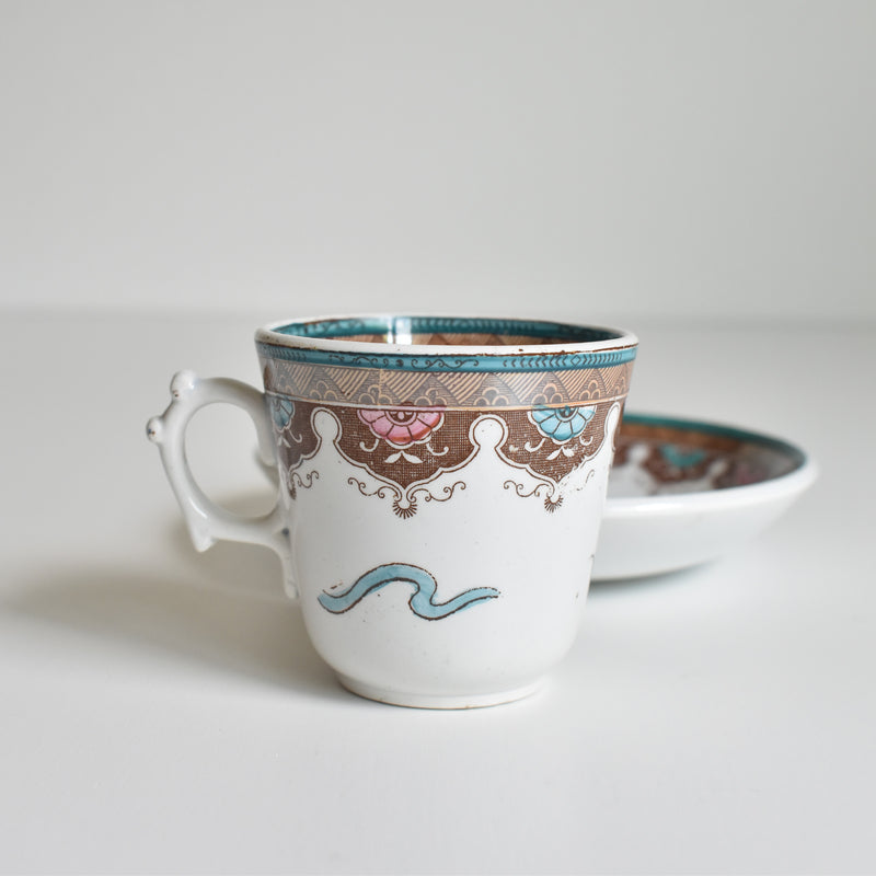 Antique coffee cup & saucer, Sarreguemines B