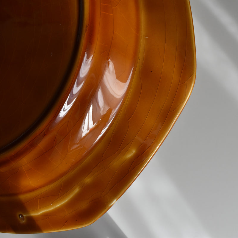 ヴィンテージ深い大皿ロンシャン オクトゴナル ブラウン