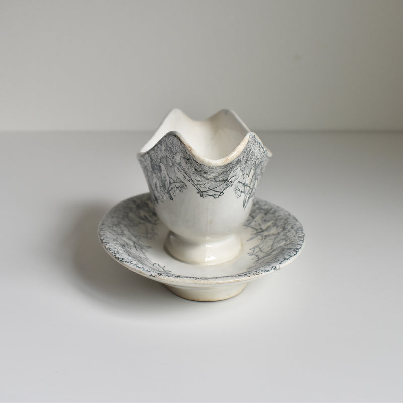 Antique Creil et Montereau Sauce Boat with Finches