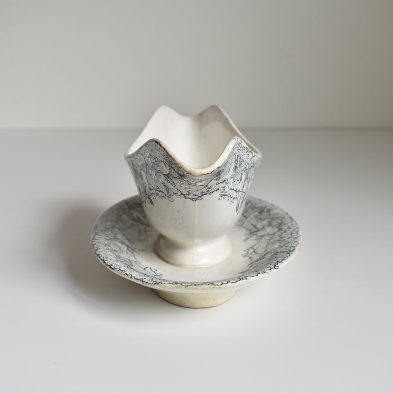 Antique Creil et Montereau Sauce Boat with Finches