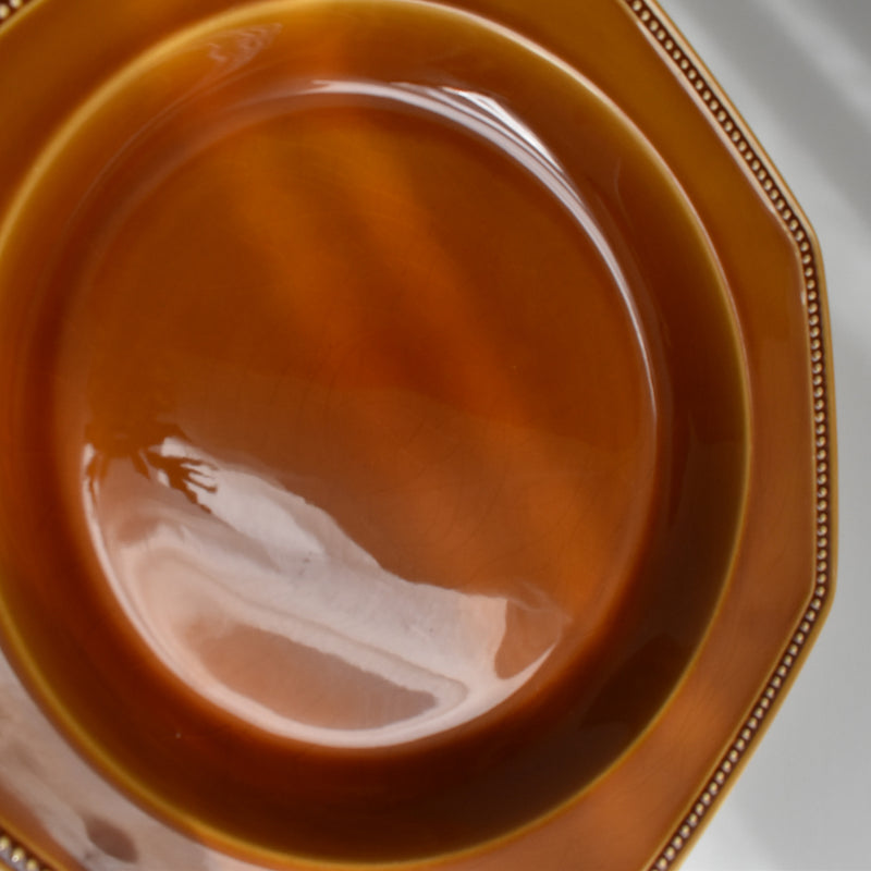 ヴィンテージ深い大皿ロンシャン オクトゴナル ブラウン