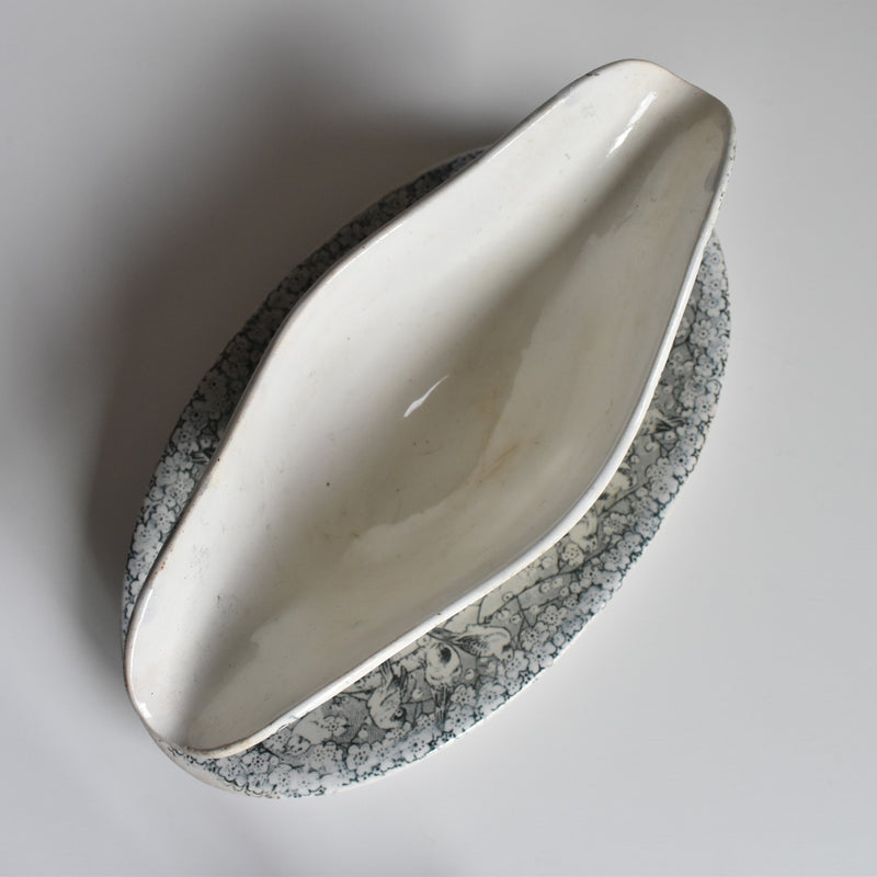 Antique Creil et Montereau Sauce Boat with Finches