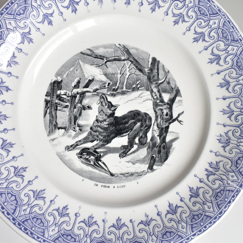 Antique dessert plate Sarreguemines La Chasse N7