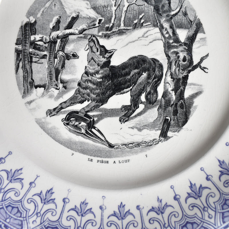 Antique dessert plate Sarreguemines La Chasse N7