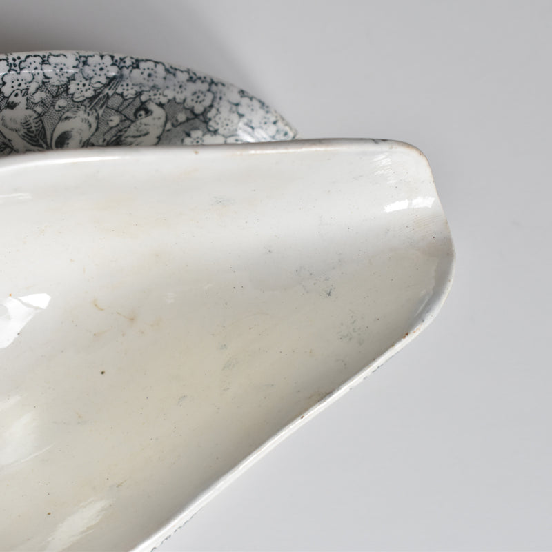 Antique Creil et Montereau Sauce Boat with Finches