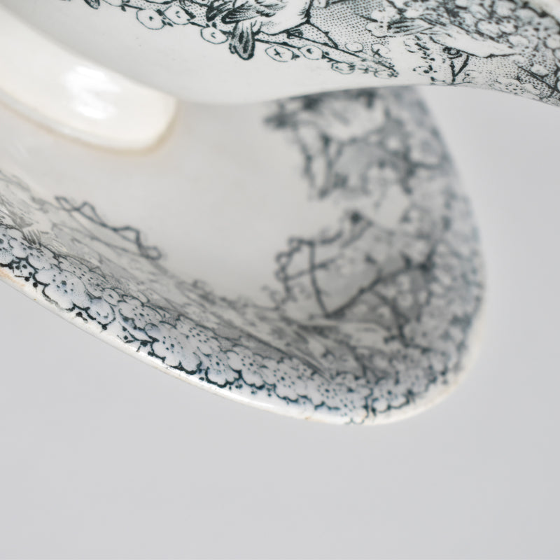 Antique Creil et Montereau Sauce Boat with Finches