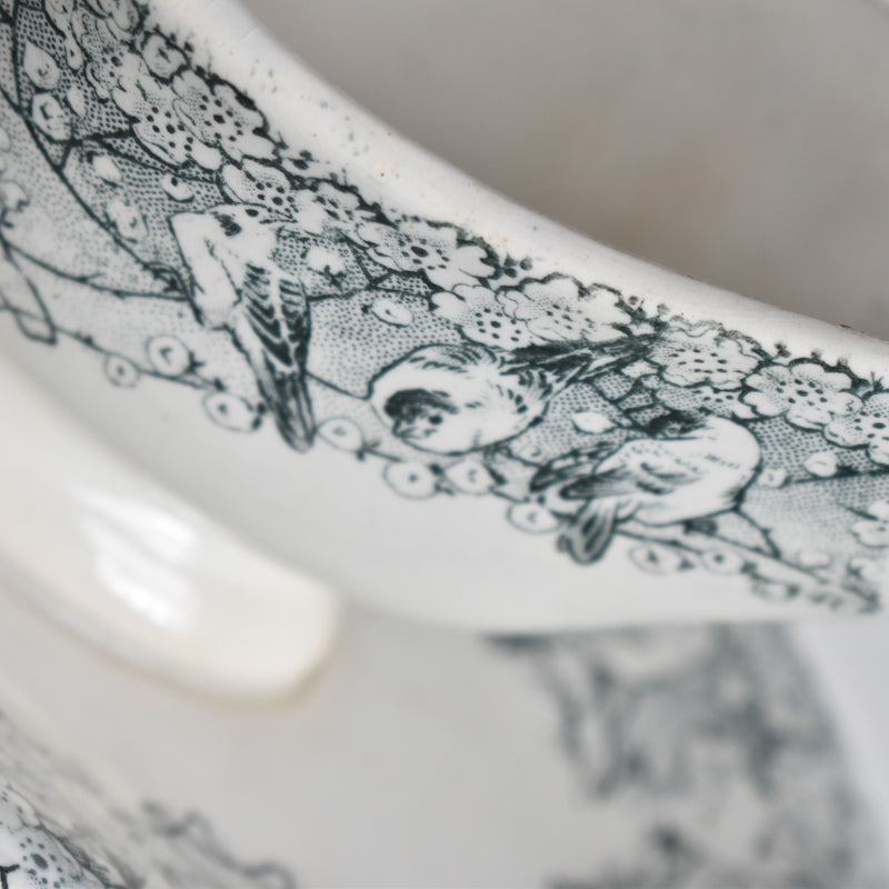 Antique Creil et Montereau Sauce Boat with Finches