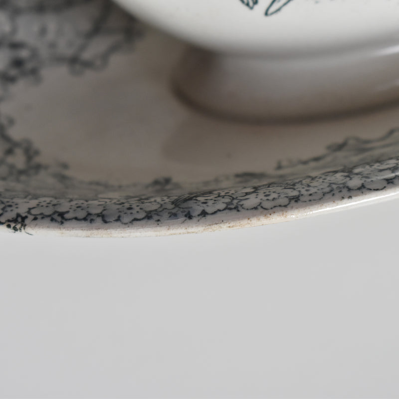Antique Creil et Montereau Sauce Boat with Finches