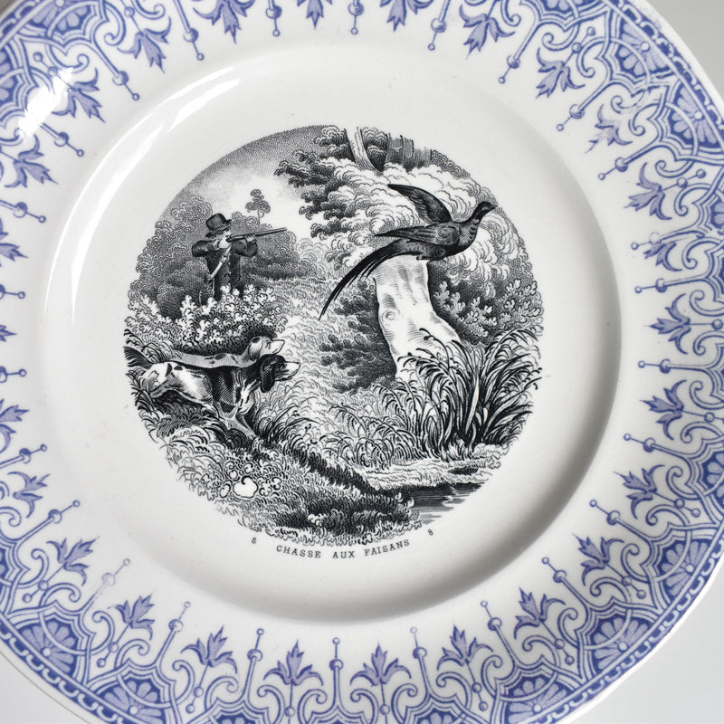 Antique Dessert Plate, Sarreguemines "La chasse N8"