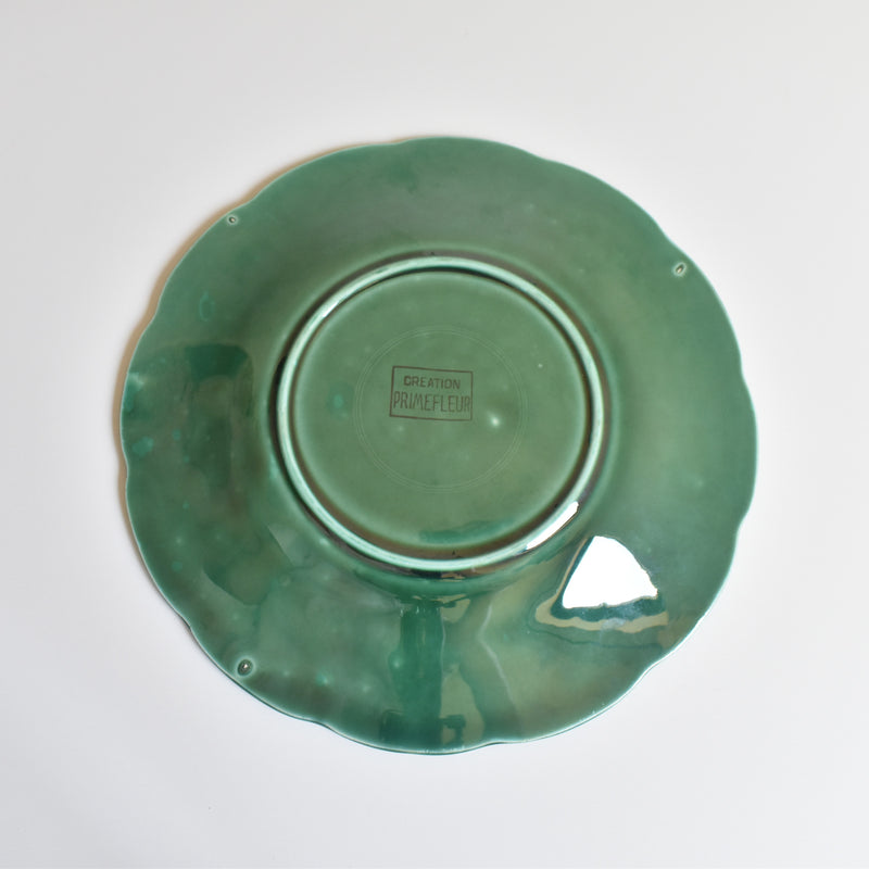 Vintage Dessert Plate Barbotine Gien Primefleur Green A