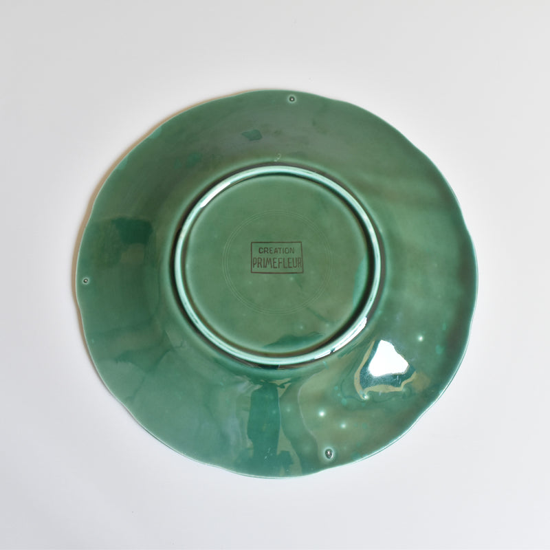 Vintage Dessert Plate, Barbotine Gien Primefleur Green C