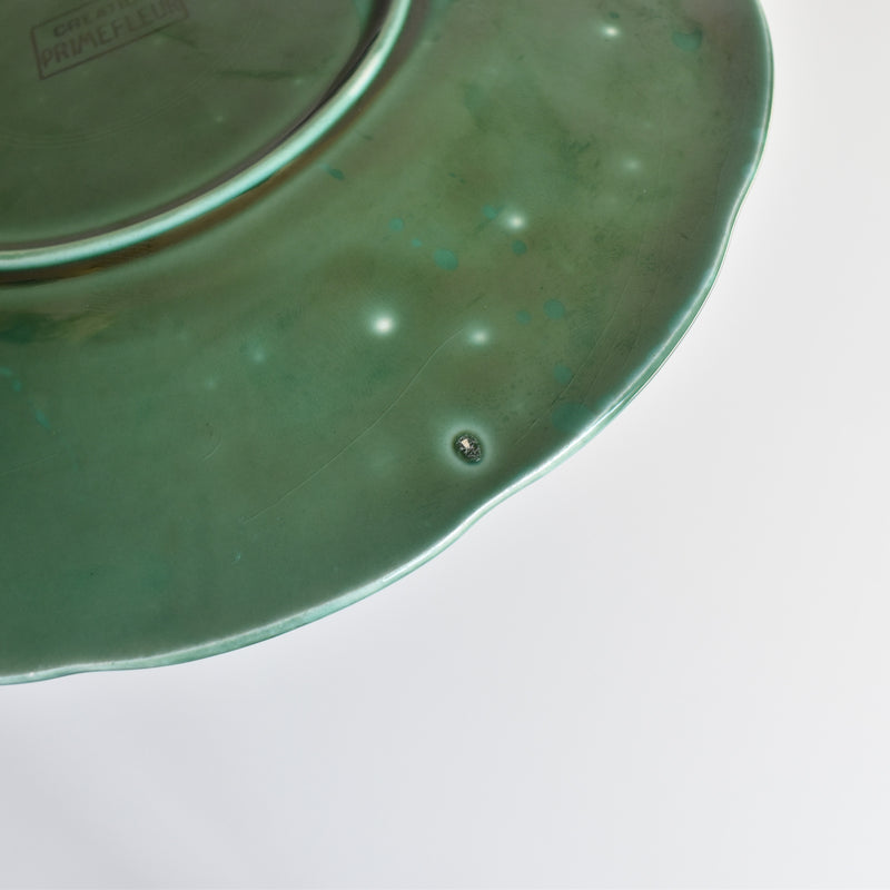 Vintage Dessert Plate, Barbotine Gien Primefleur Green C