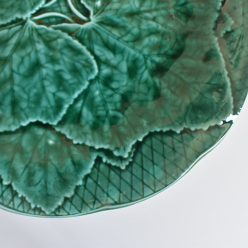 Vintage Dessert Plate, Barbotine Gien Primefleur Green C