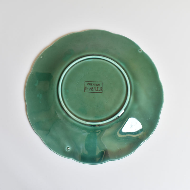Vintage dessert plate, Barbotine Gien Primefleur Green D