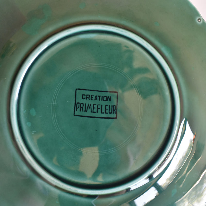 Vintage dessert plate, Barbotine Gien Primefleur Green D