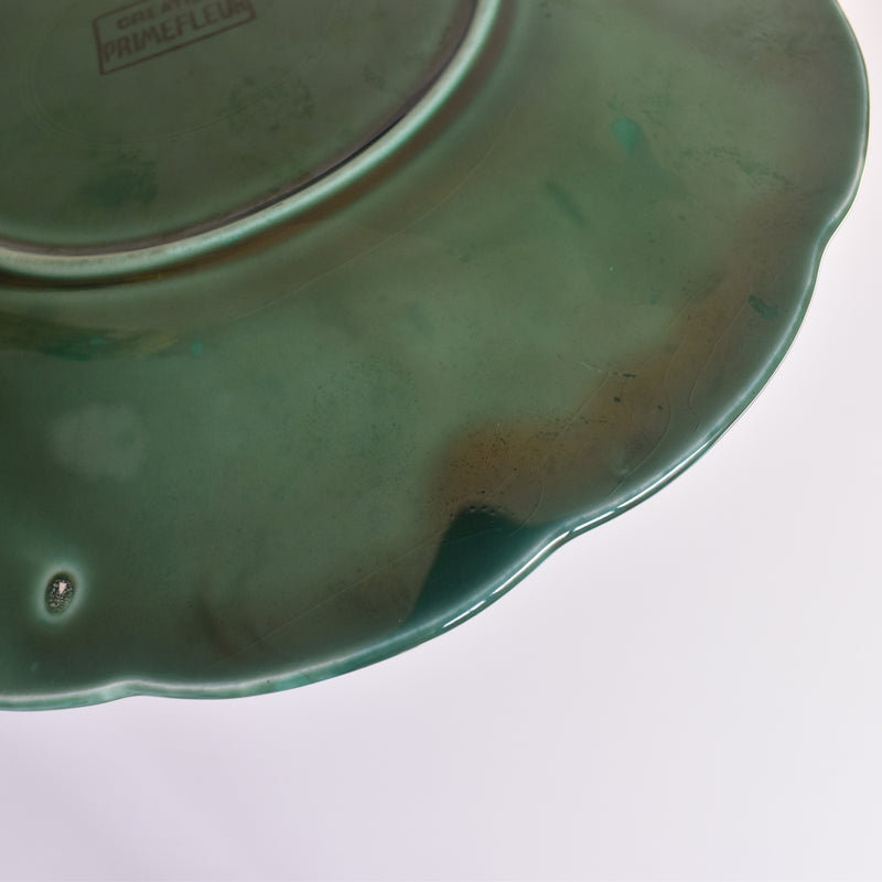 Vintage dessert plate, Barbotine Gien Primefleur Green D