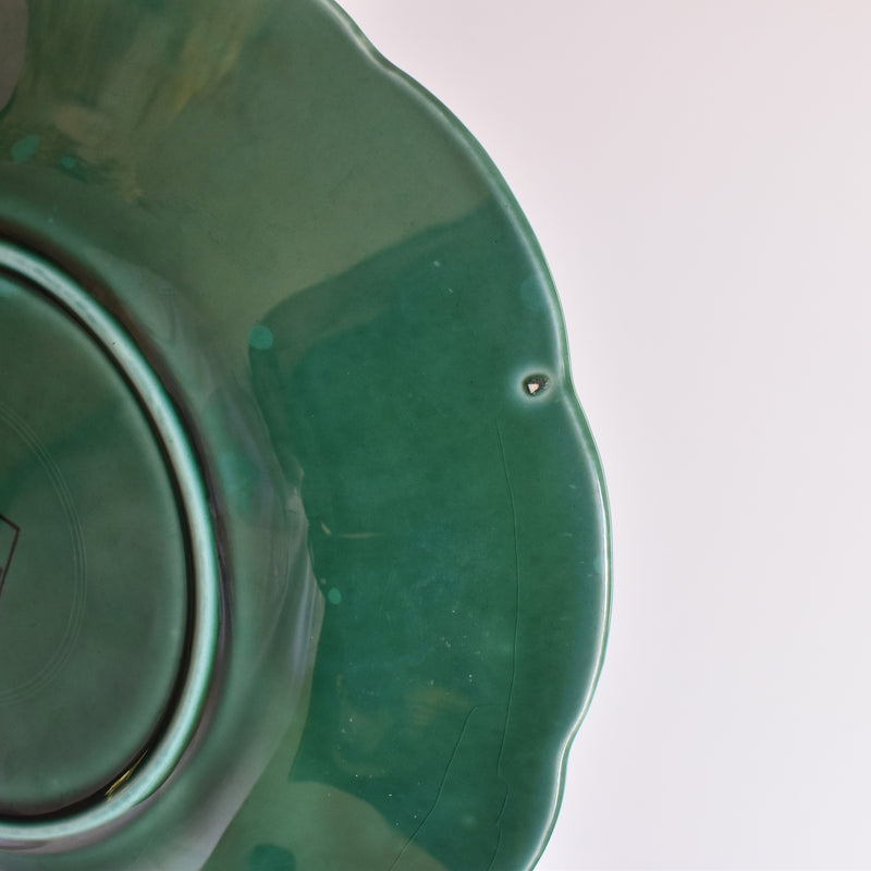 Vintage dessert plate, Barbotine Gien Primefleur Green D