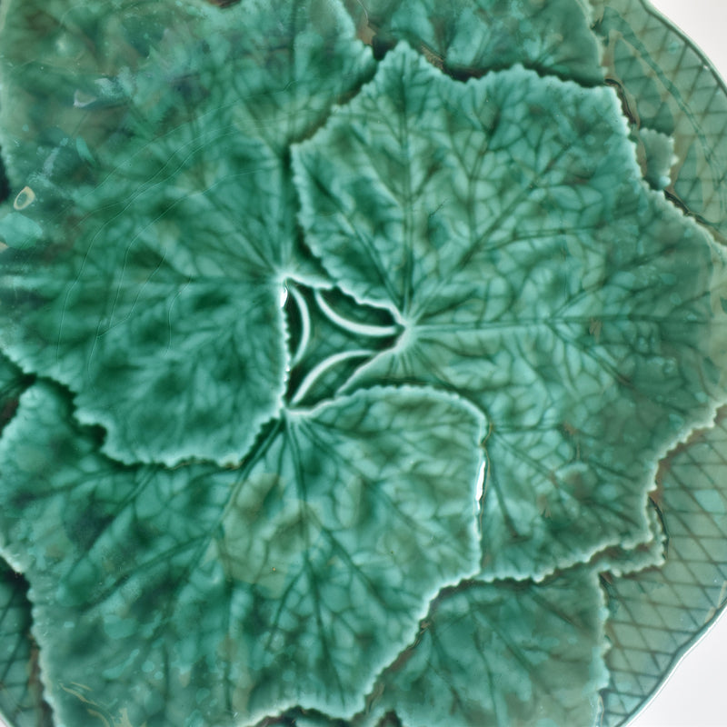 Vintage dessert plate, Barbotine Gien Primefleur Green D