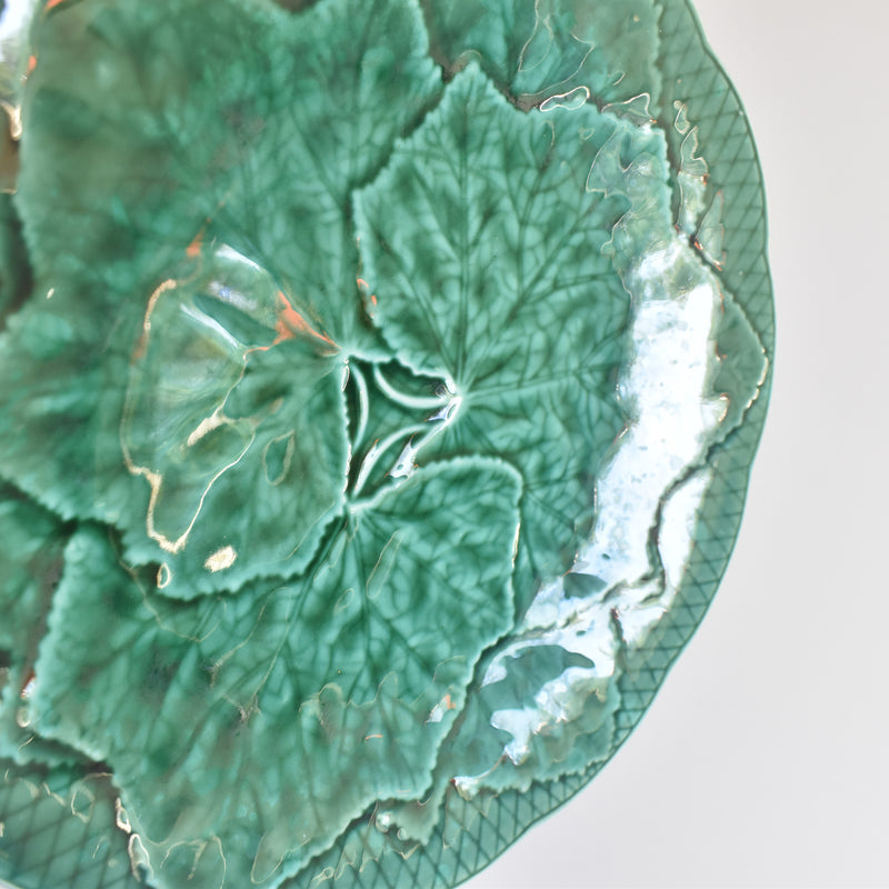 Vintage dessert plate, Barbotine Gien Primefleur Green D