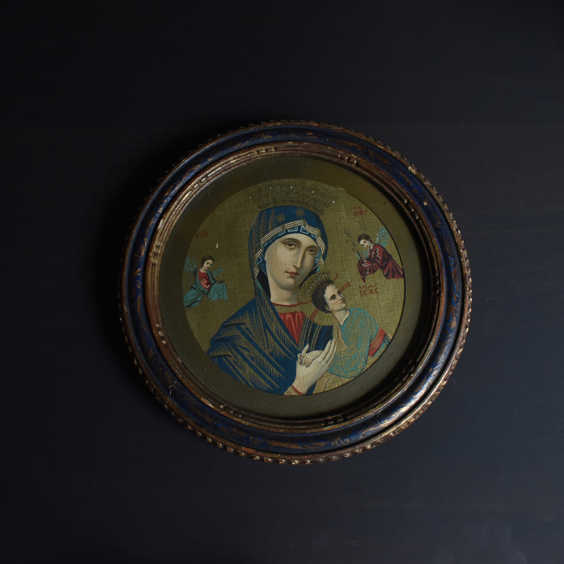 Vintage Round Frame, Virgin Mary
