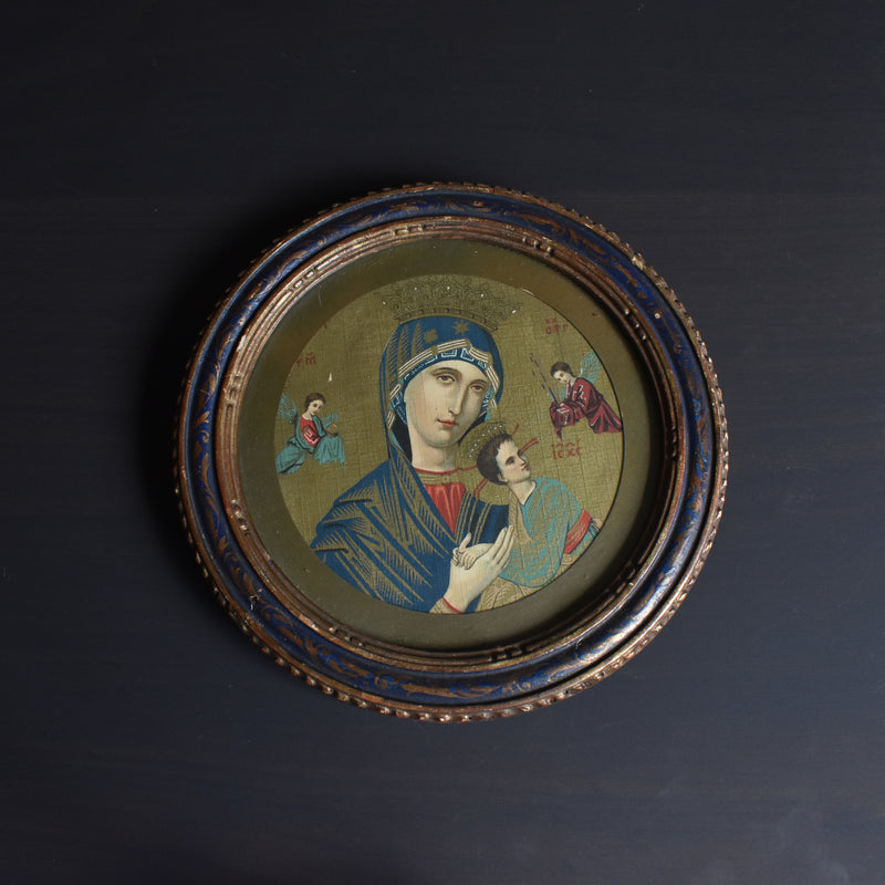Vintage Round Frame, Virgin Mary