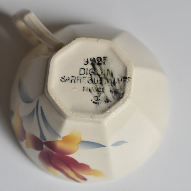 Vintage Coffee Cup and Saucer, Digoin & Sarreguemines Iris 9225 A