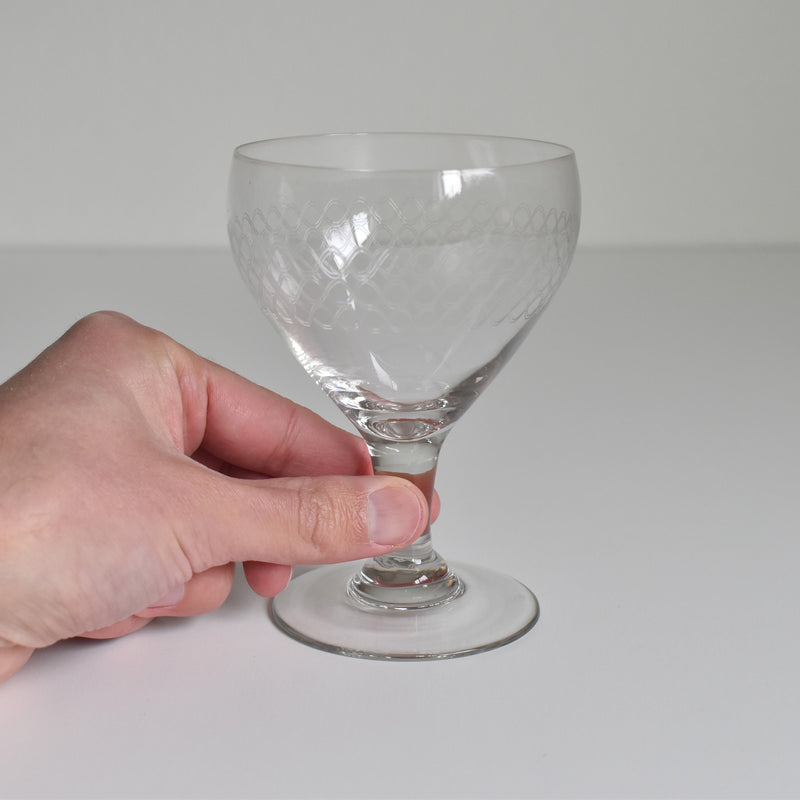 Vintage water glass, vague etching
