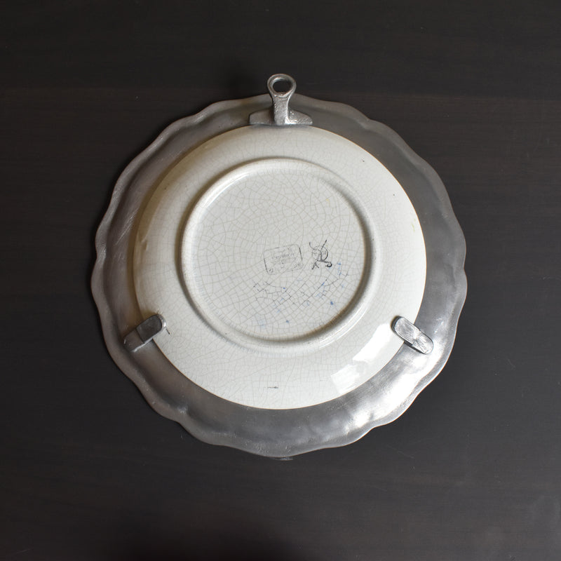 Vintage Pewter and Ceramic Decorative Plate
